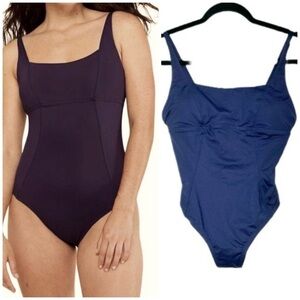 NWT Andie Swim Havana One-Piece Navy Swimsuit, Square Neck, Adjustable Straps S